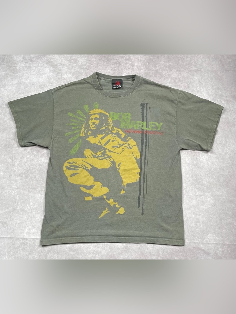 Vintage Bob Marley T-Shirt Mens 1X Green Zion Rootswear Rastaman Reggae Y2K